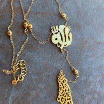 Long Palestine Olive Beaded Necklace with map & coin pendant in 925 sterling silver