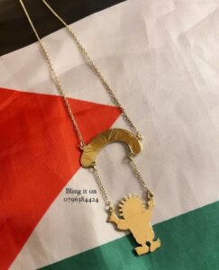 Handala Parachute Necklace in 925 sterling silver, symbolizing Palestinian resilience