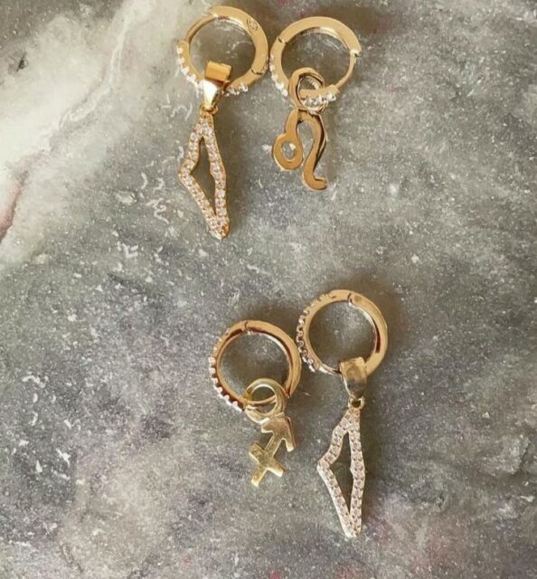 Palestine Map Zodiac Hoop Earrings 3-in-1 in 925 Sterling Silver