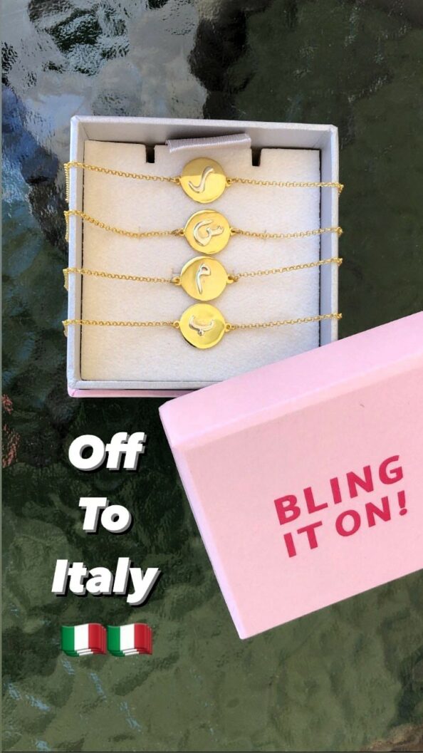 Letter Statement Bracelet in 925 Silver or 18K Gold Plating – customizable circle, elegant bracelet for women, ships worldwide (UAE, USA, KSA).