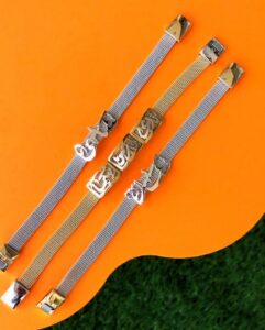 Custom Magnetic Bracelet – 925 Sterling Silver & Gold, personalized steel bracelet with optional zircon stones, ships worldwide (UAE, KSA, Saudi Arabia).