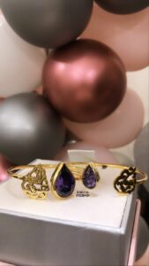 Birthstone Name Bangle in 925 sterling silver with customizable birthstones and engraved name, designed in Jordan.