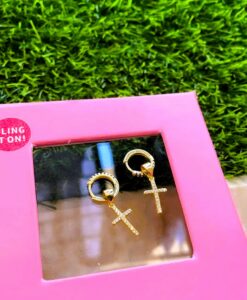 3-in-1 Cross Hoop Earrings in 925 Sterling Silver — wear as hoops, with pendant, or as a necklace charm. Ships worldwide (UAE, USA, KSA).