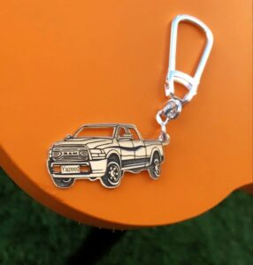Custom Dodge Ram Keychain in 925 sterling silver, personalized engraving