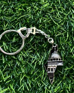 Elegant Dome of the Rock Keychain in 925 Sterling Silver with Black Enamel