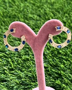 Circle Sapphire Earrings in 925 sterling silver with gold plating and semi-precious sapphire stones, shipped worldwide including UAE, Saudi Arabia, USA & UK.