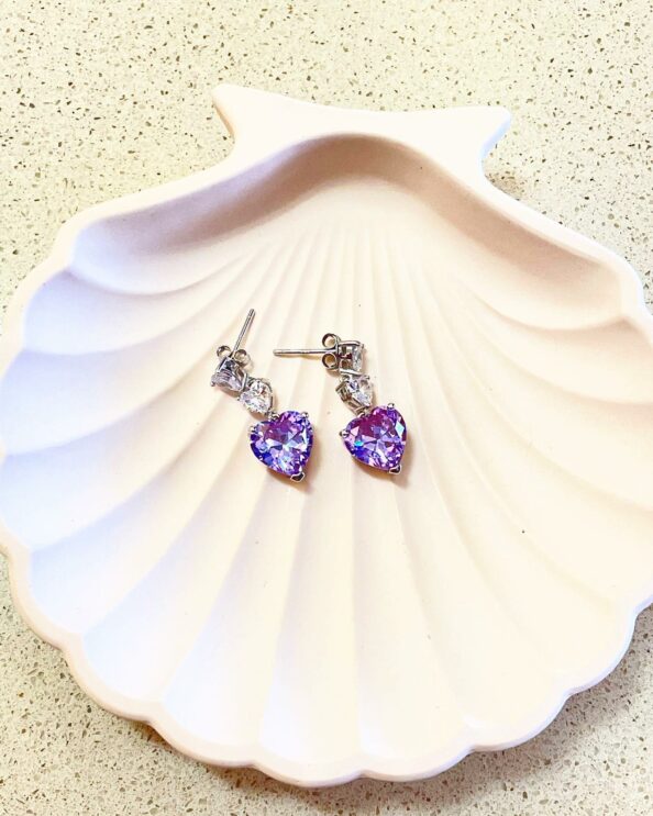 Amethyst Heart Drop Earrings 925 sterling silver featuring heart-shaped amethyst gemstones