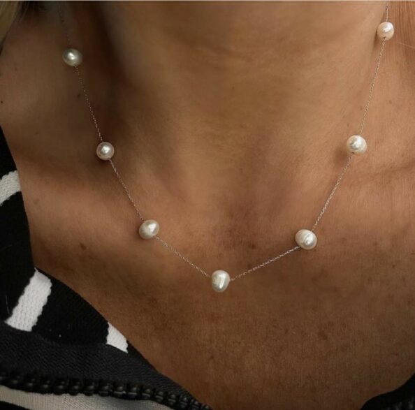 Elegant Pearl Dainty Necklace made of 925 sterling silver, perfect for layering