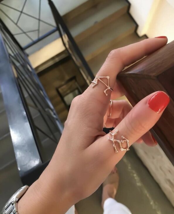 Constellation Ring for women, personalized with horoscope or birth date – sterling silver zodiac jewelry, ships worldwide (UAE, USA, KSA).