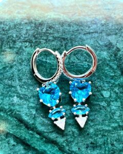 Falling in Love Aquamarine Earrings in 925 sterling silver with blue aquamarine stones, designed in Jordan.