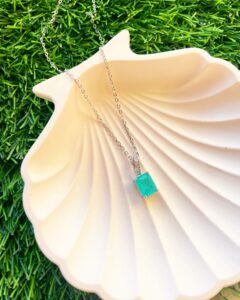 Elegant Gemstone Jewelry: Tourmaline Square Dainty Necklace with Cubic Zirconia