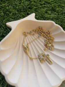 Cross Rosary Necklace – 925 sterling silver, traditional rosary beads, classic cross pendant, ships worldwide (UAE, USA, KSA)