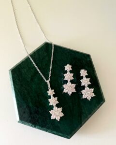 Triplet Fulla White Set sterling silver necklace and earrings