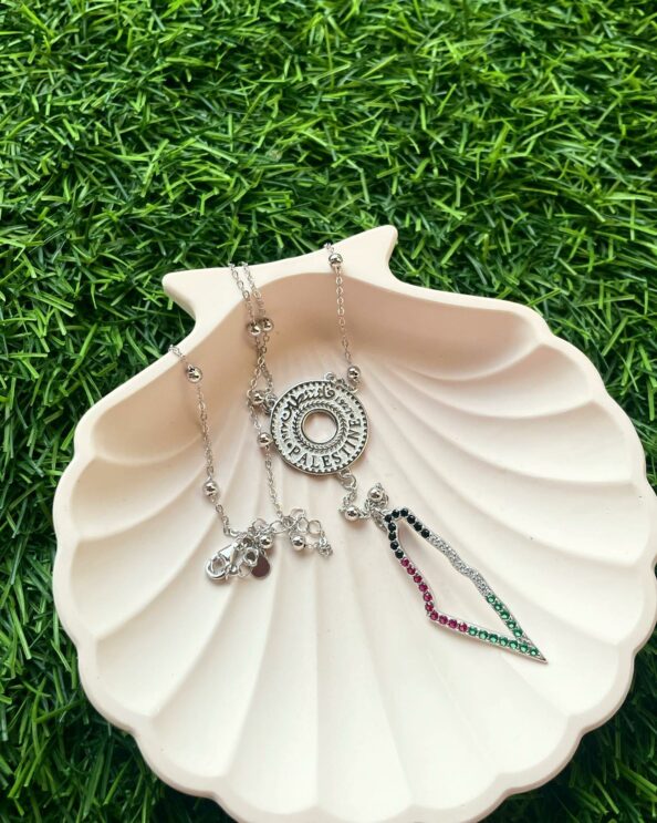 Blingiton Palestine Necklace Coin Beaded – 925 Sterling Silver Necklace Featuring Palestine Map