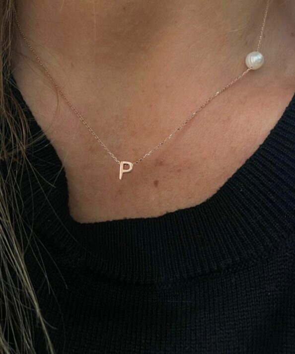 Elegant Letter Pearl Necklace made of 925 sterling silver, personalized with your initial and pearl