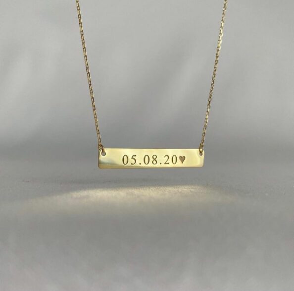 Elegant Engraved Bar Necklace made of 925 sterling silver, customizable with names, dates, or phrases