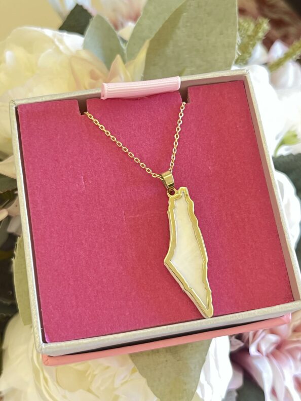 Mother of Pearl Palestine Necklace – 925 sterling silver necklace with mother of pearl, elegant accessory symbolizing heritage, ships worldwide (UAE, USA, KSA)