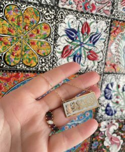 Elegant Enamel Be Safe Necklace made of 925 sterling silver, featuring a Quranic verse and customizable personalization