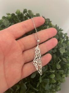 Elegant Mahmoud Darwish Palestine Necklace in 925 sterling silver, available in USA, KSA, UAE, Canada & Gulf area