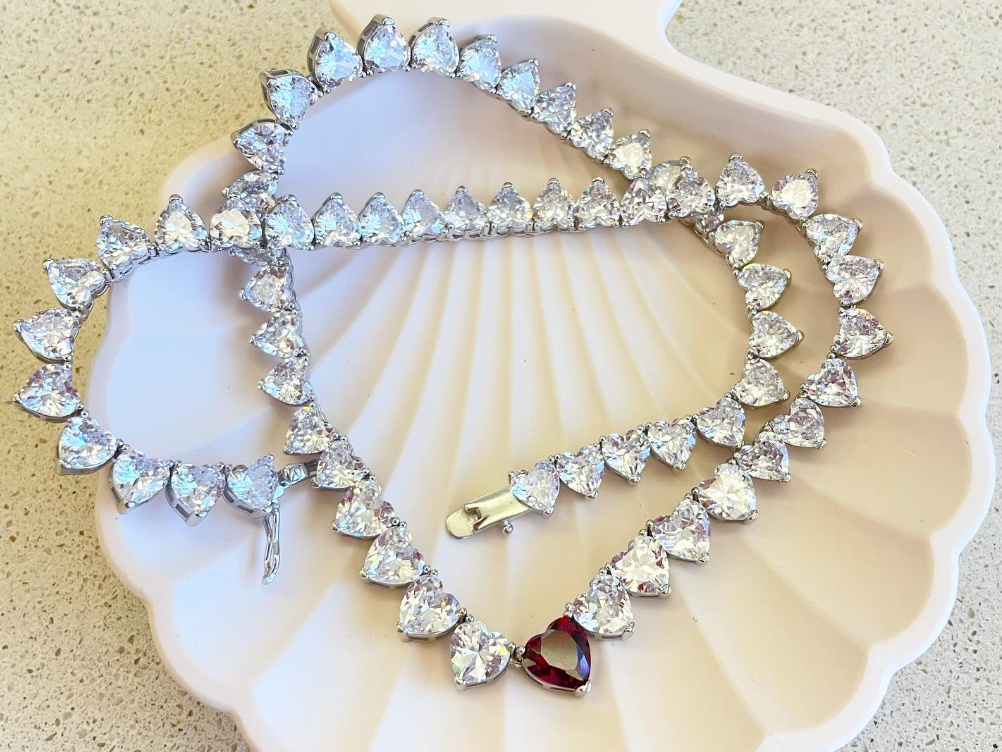 Red Heart Tennis Necklace: Bold Love in Every Spark