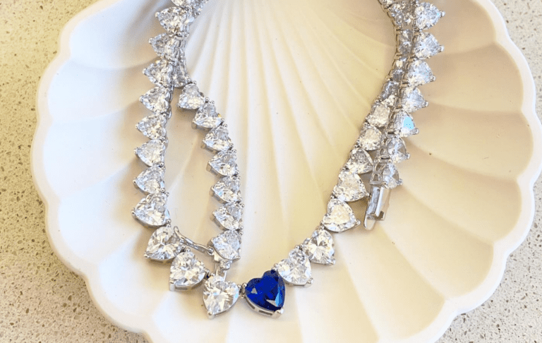 Navy Heart Tennis Necklace: Deep Blue Crystal Perfection